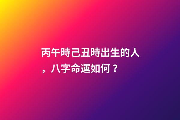 丙午時己丑時出生的人，八字命運如何？